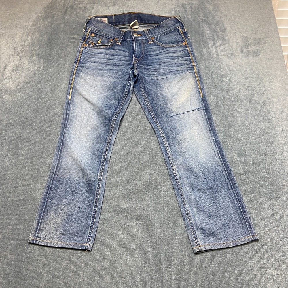 True Religion Ricky Jeans Womens 29 Blue Cotton Dark Wash Low Rise Distressed